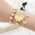 3 peças charme design especial conjunto de presente conjunto pulseira relógio de quartzo pequeno mostrador pulseiras de ouro conjuntos de presente com caixa de presente relógio de pulso